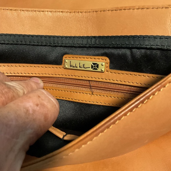 Nicole Miller Tan Leather Fringed Shoulder Purse Adjustable Strap - Picture 5 of 9